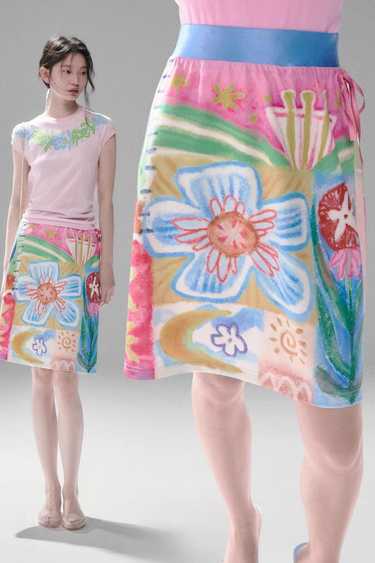 Reversible Bird and Tulip Skirt