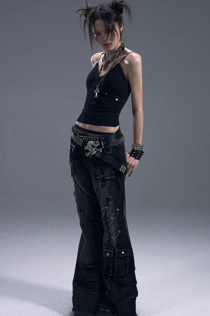 Casual Distressed Punk Bootcut Jeans