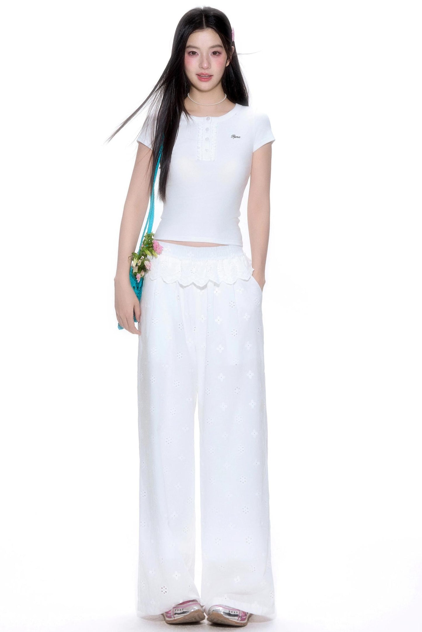 Floral Lace Wide-Leg Pants