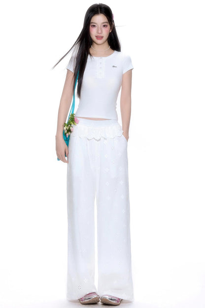 Floral Lace Wide-Leg Pants