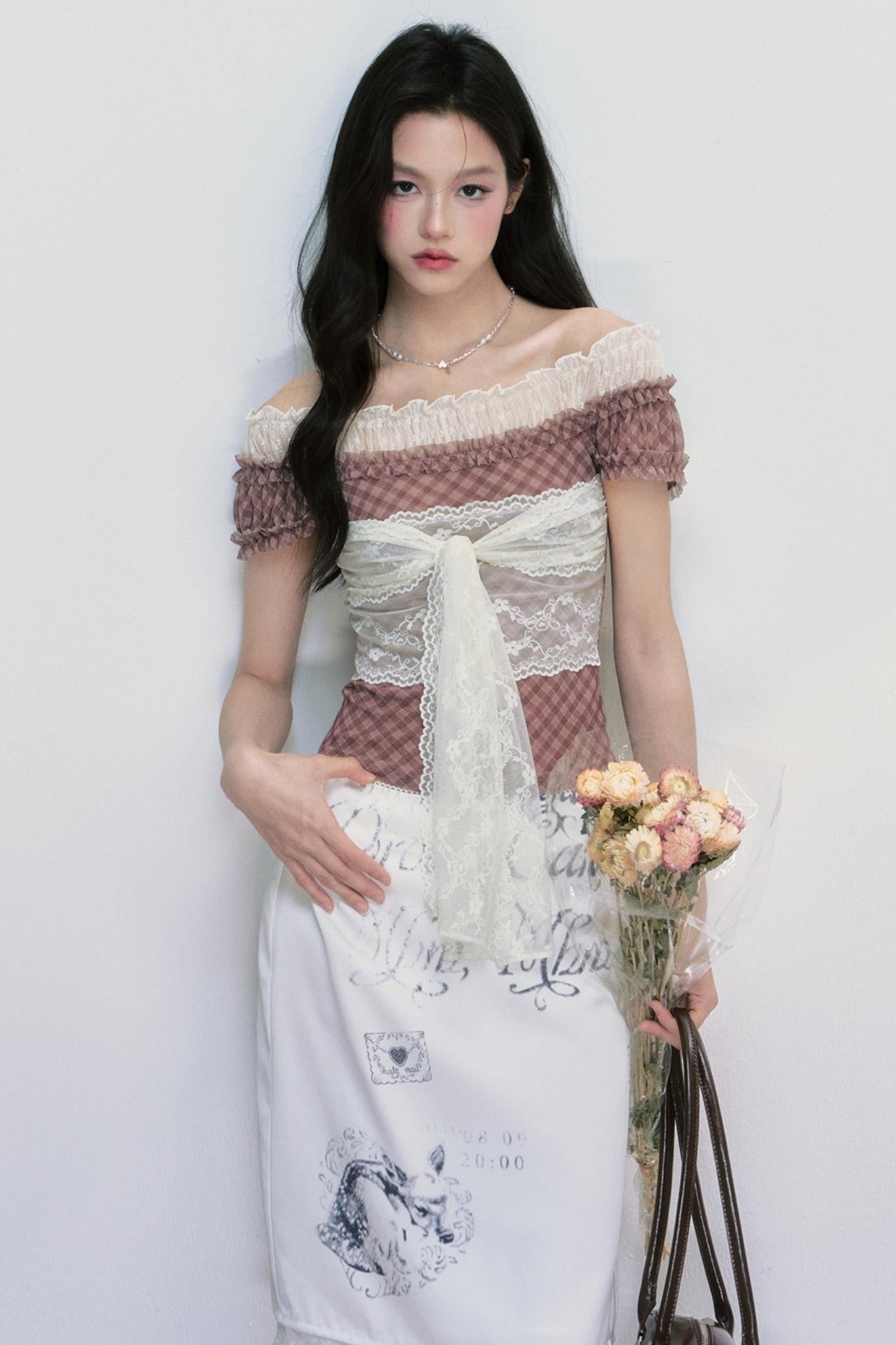 Plaid One-Shoulder Top