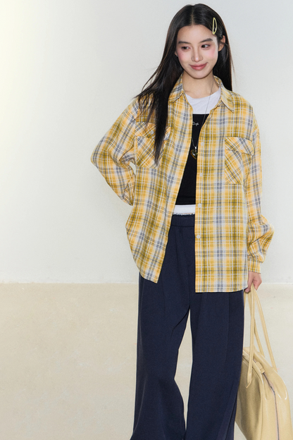 Morning Story Yellow Plaid Shirt Jacket