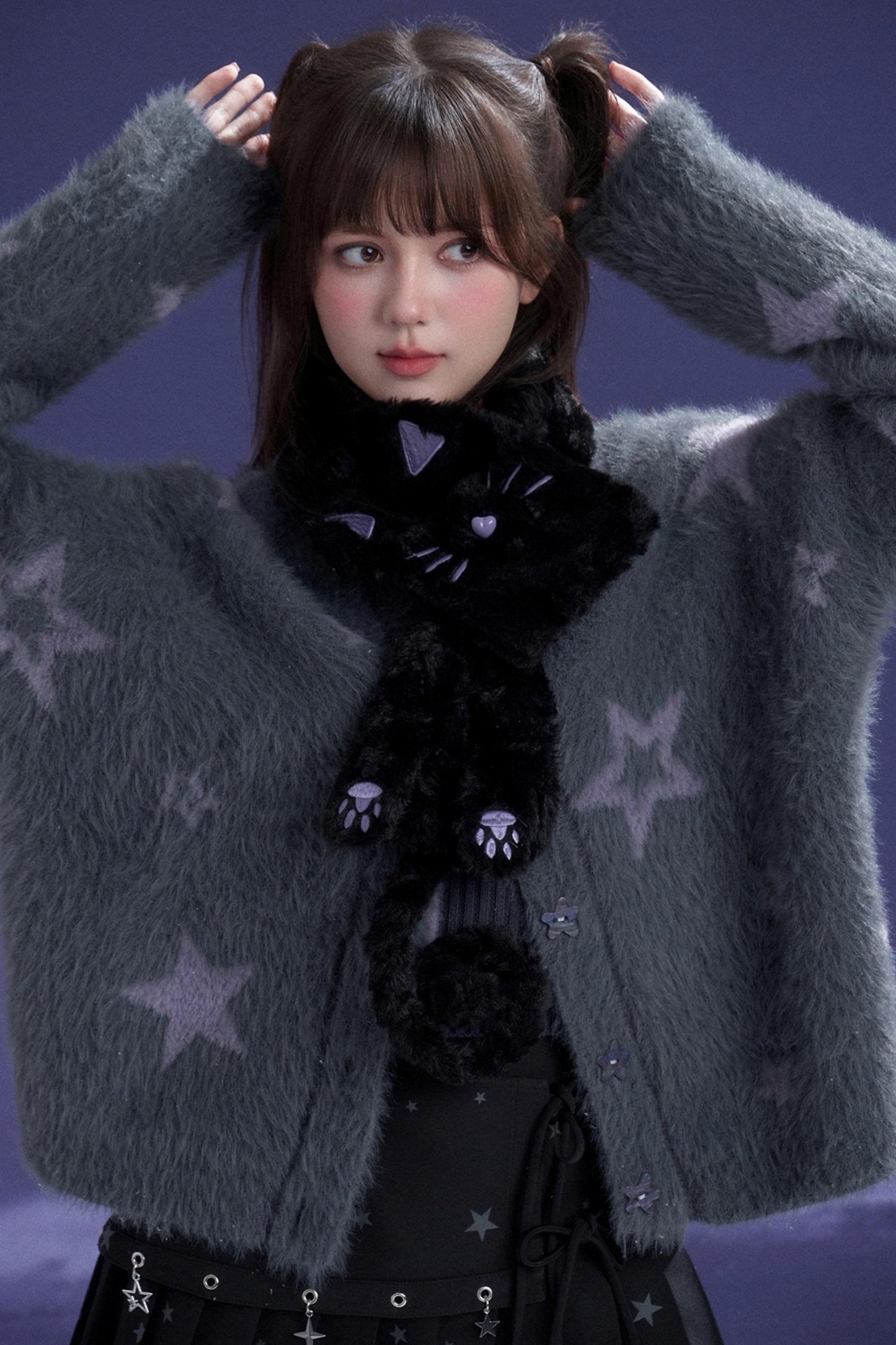 Black and Purple Cat Fur Scarf