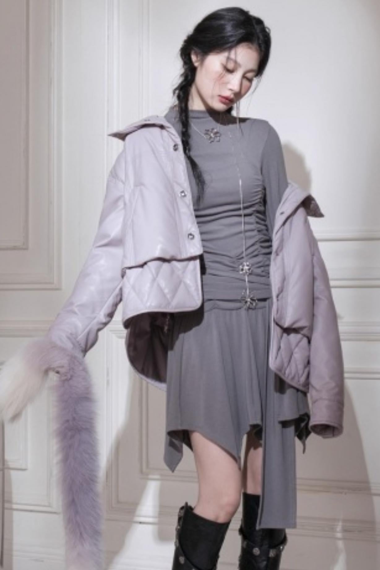 Pleated Turtleneck Dress