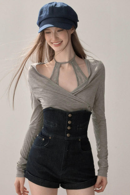 Lace Splicing Halter Top