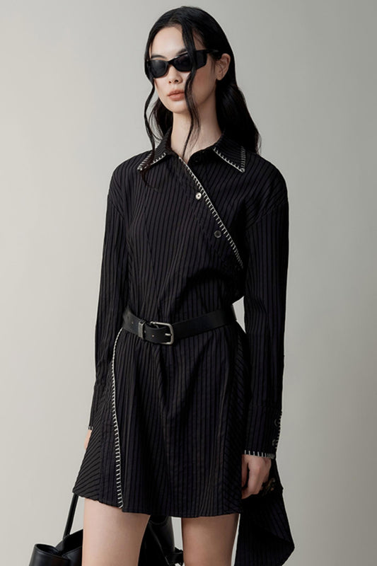 Textured Vintage Contrast Collar Dress