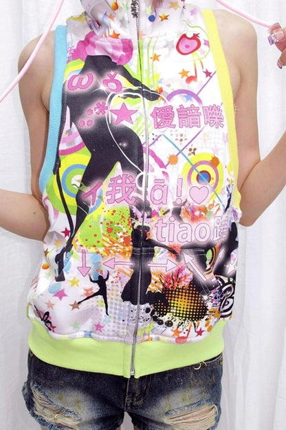 Note Print Hooded Vest
