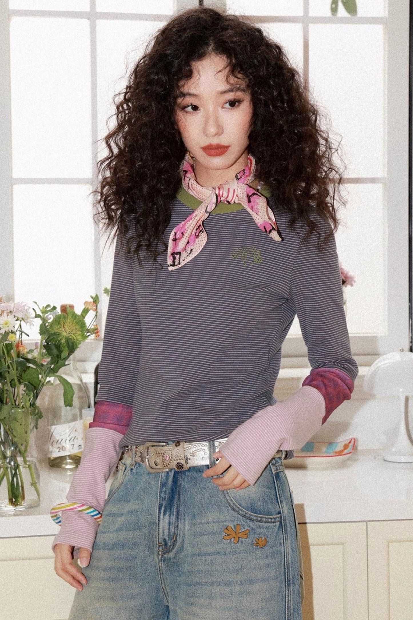 Striped Color-Blocking Slim T-Shirt