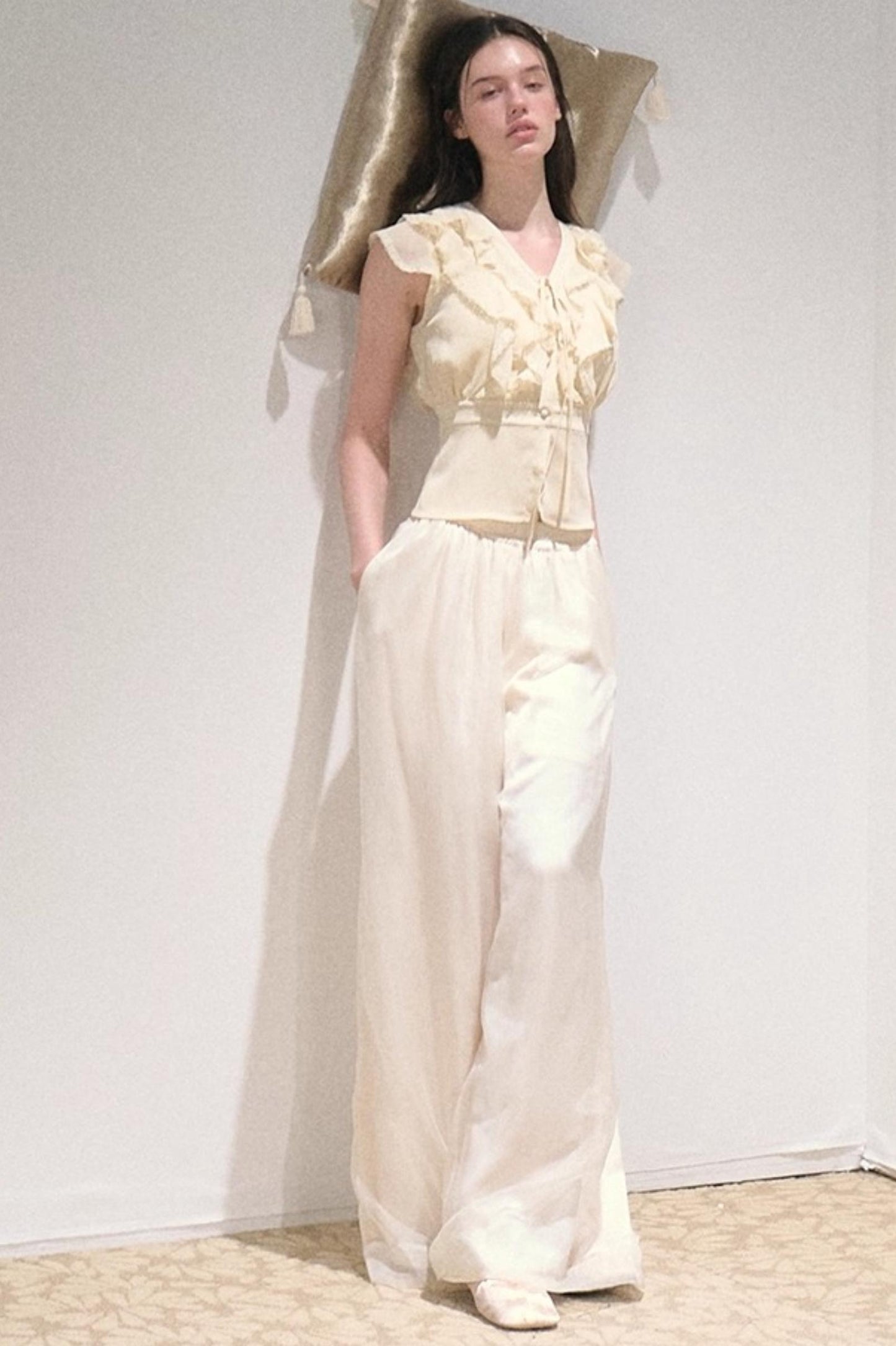 Apricot Satin Double-Layer Pants