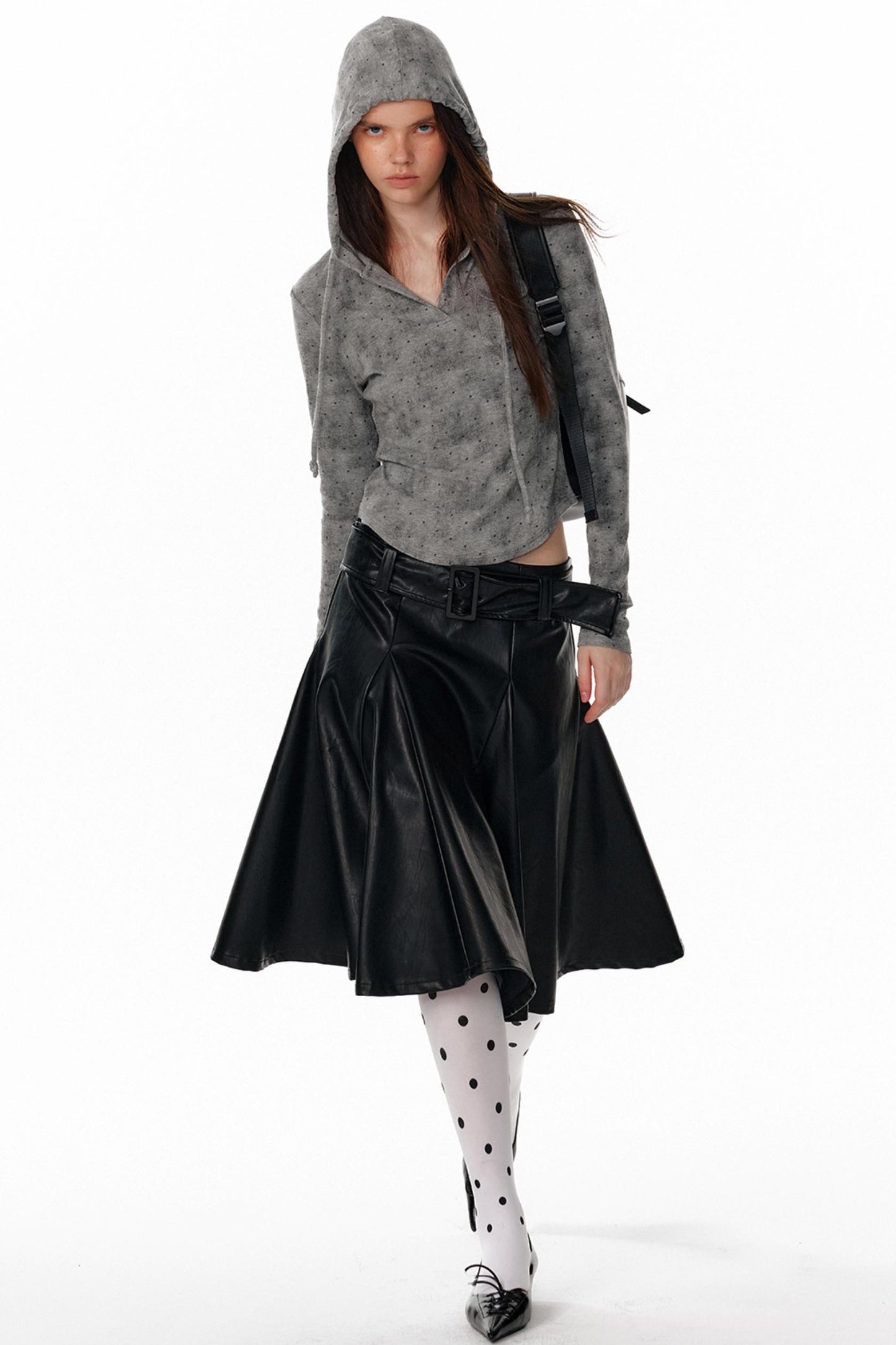 Pu Leather Black Midi Skirt
