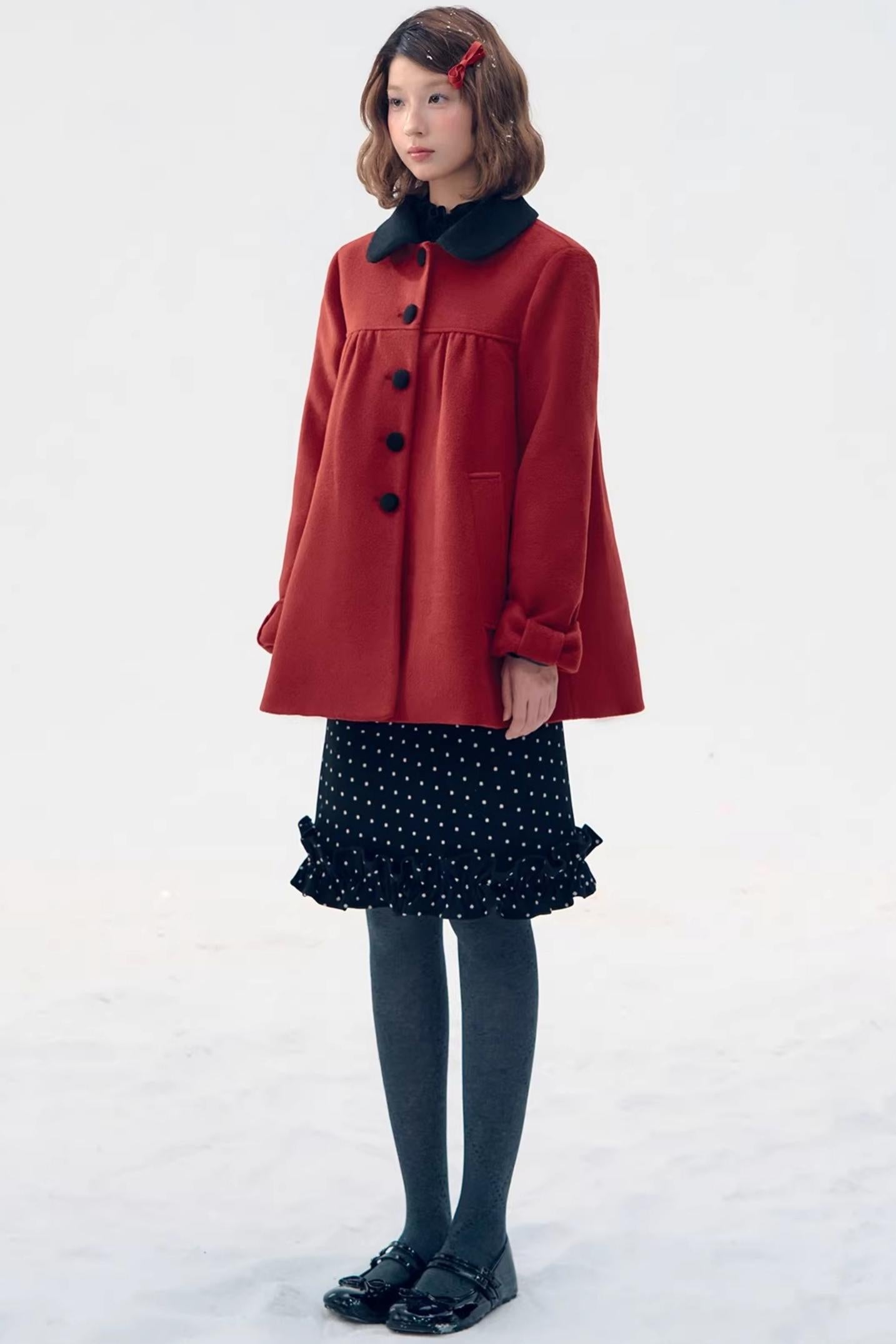 Red Bow Woolen Coat