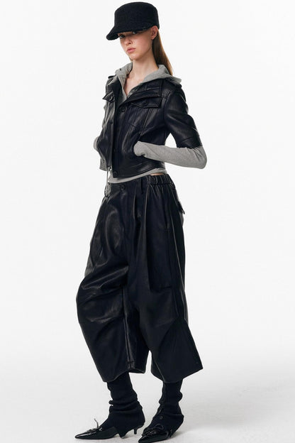 Irregular Pleated Leather Pants