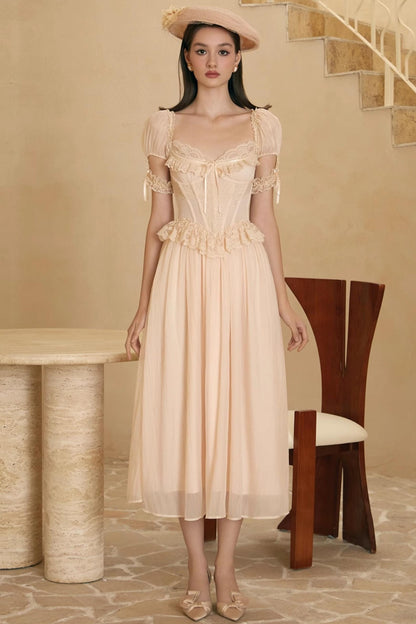 French Champagne Lace Corset Dress Set