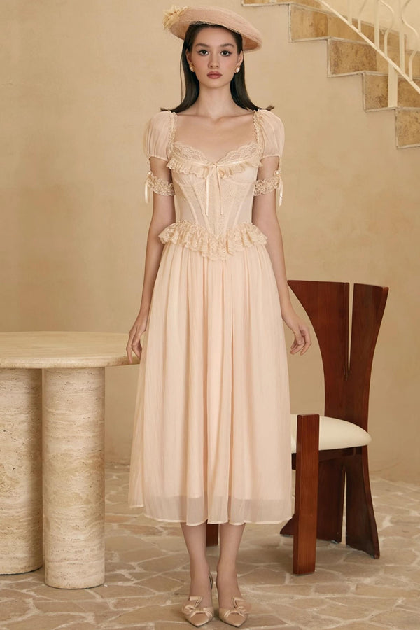French Champagne Lace Corset Dress Set