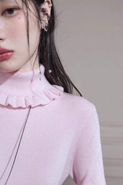 Mercerized Wool Ruffle Sweater