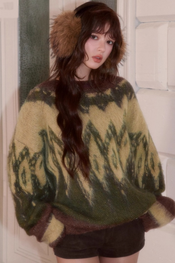 Retro Contrast Jacquard Loose Sweater