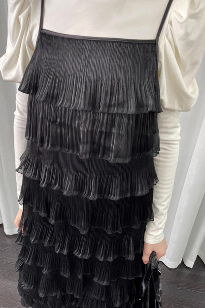 Black Pleated Slip Dress