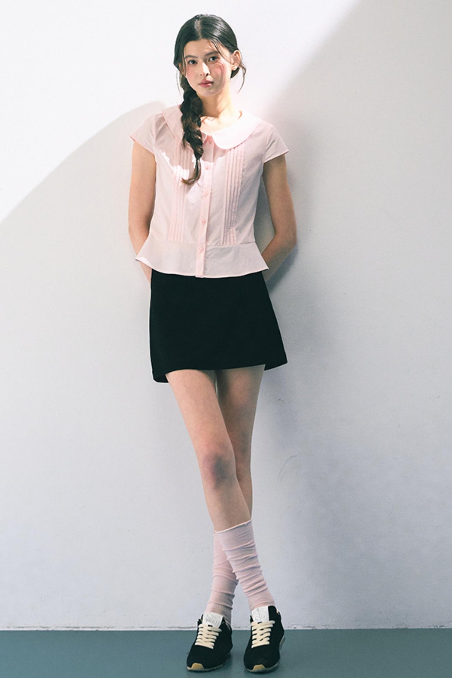 Navy Embroidered A-Line Skirt