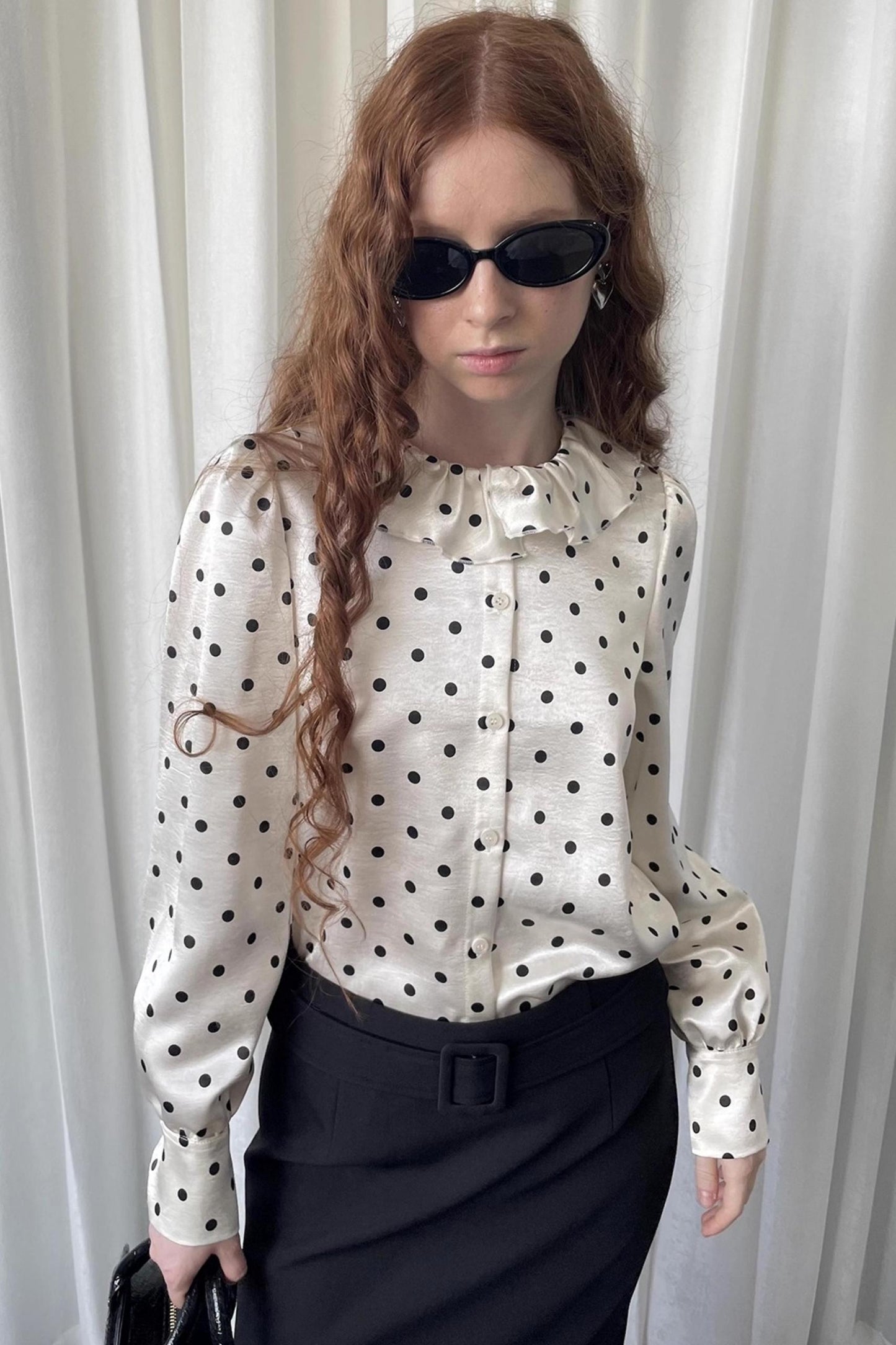 Loose Lace Polka Dot Satin Shirt