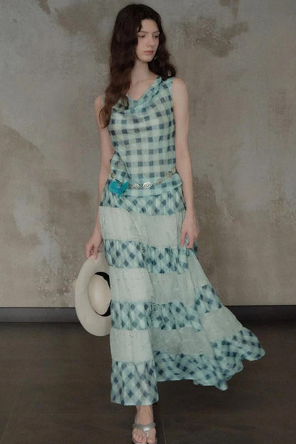 Moonfall Ice Blue Plaid Skirt