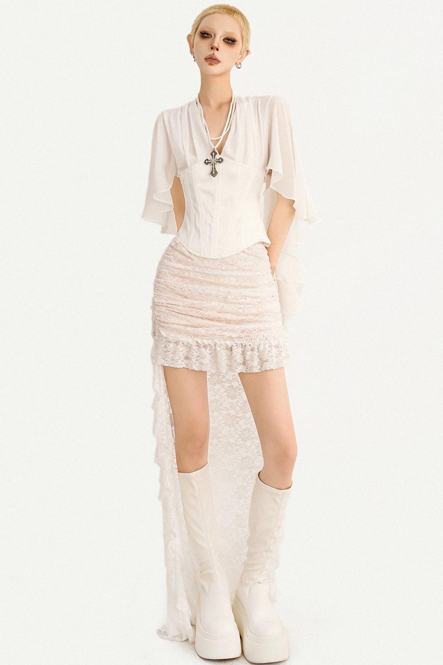 Irregular Lace Ribbon Skirt