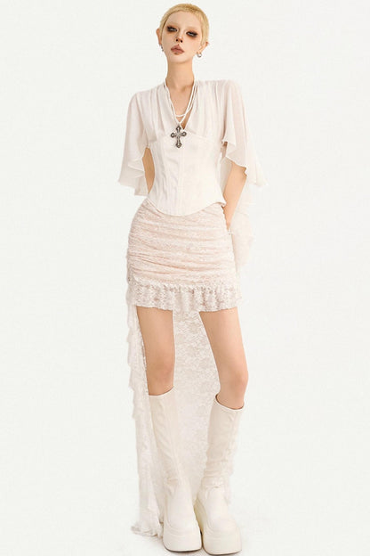 Irregular Lace Ribbon Skirt