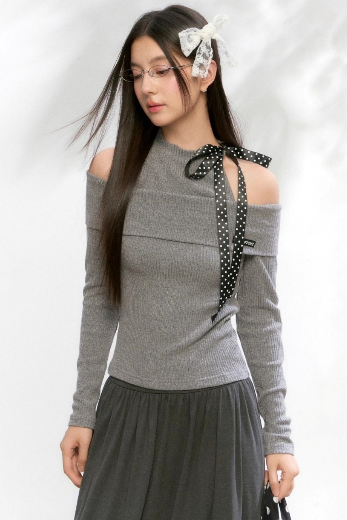 Polka Dot Knitwear Sweater Skirt Set-Up