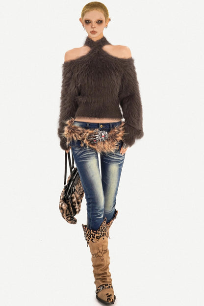 Retro Knit Off-Shoulder Sweater