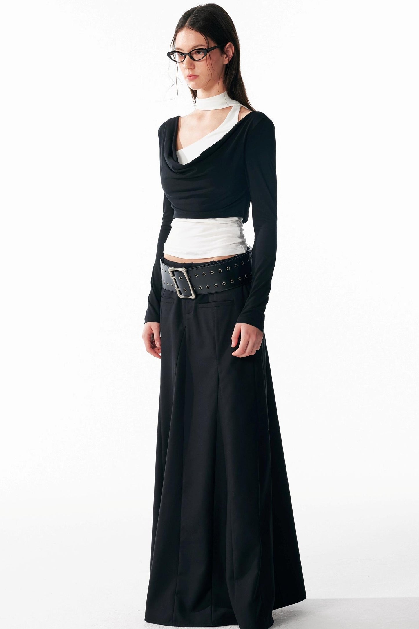 Vintage Black Low Waist A-Line Skirt