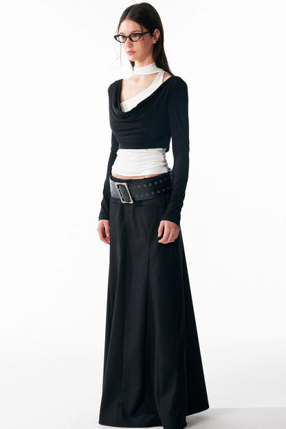 Vintage Black Low Waist A-Line Skirt