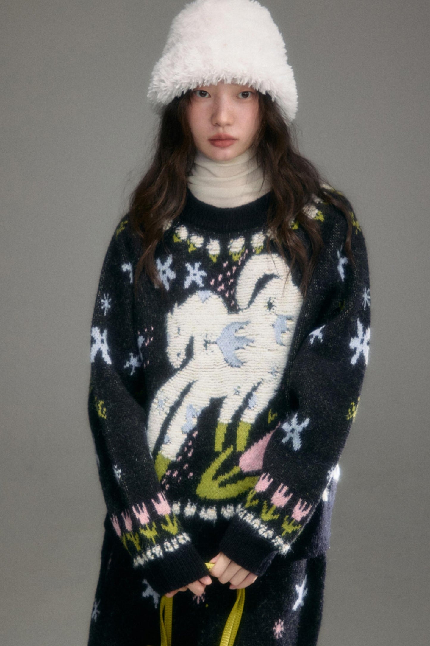 Animal Jacquard Wool Top & Skirt Set-Up