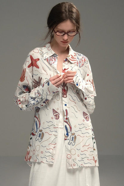 Shining Starfish Embroidery Shirt