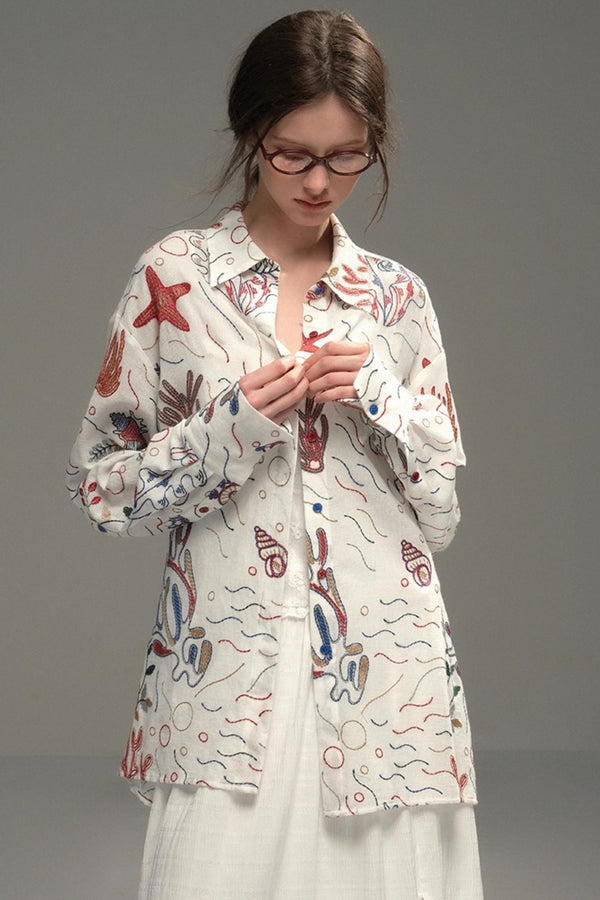 Shining Starfish Embroidery Shirt