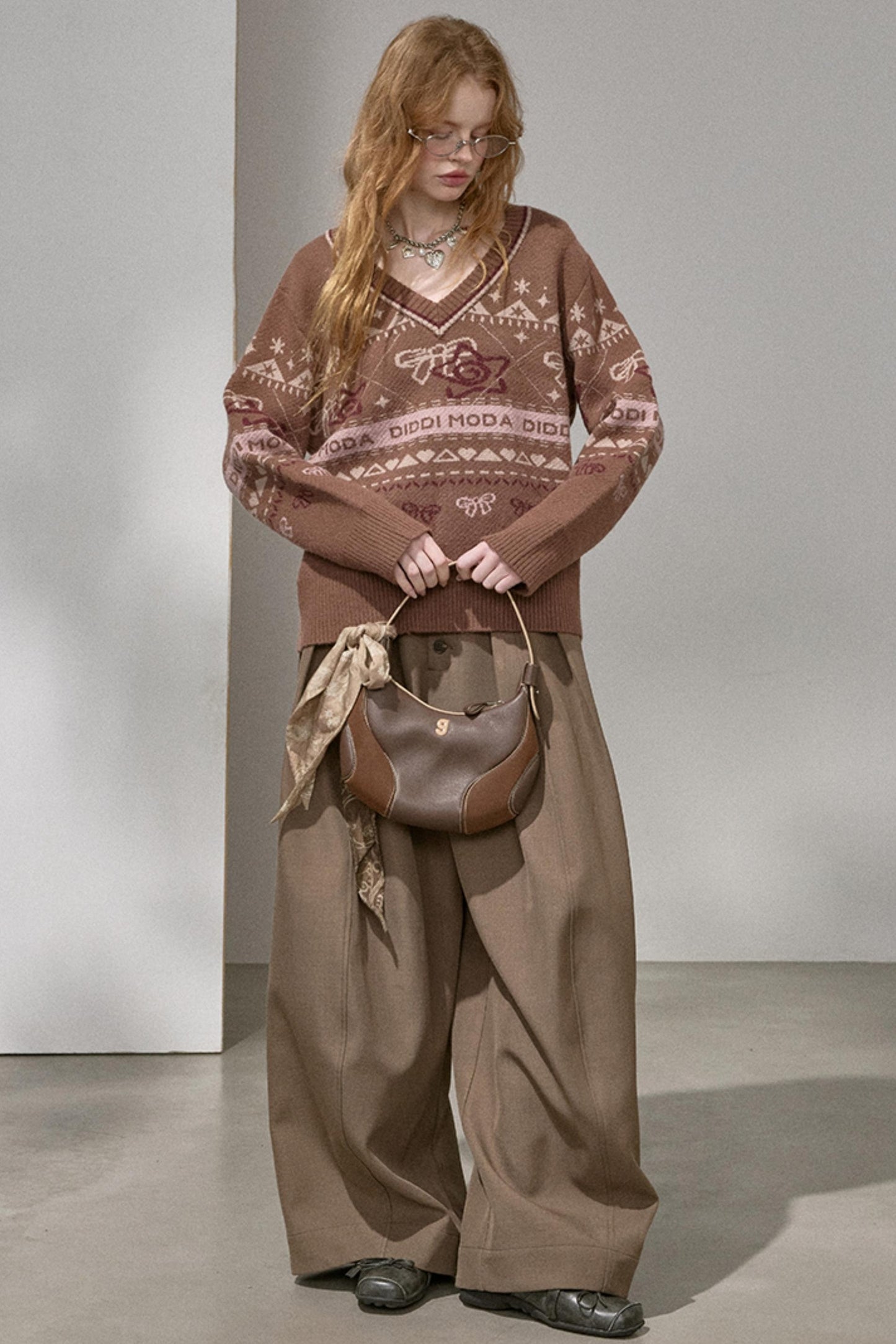 Fair Isle Bow Knit Top