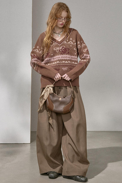 Fair Isle Bow Knit Top