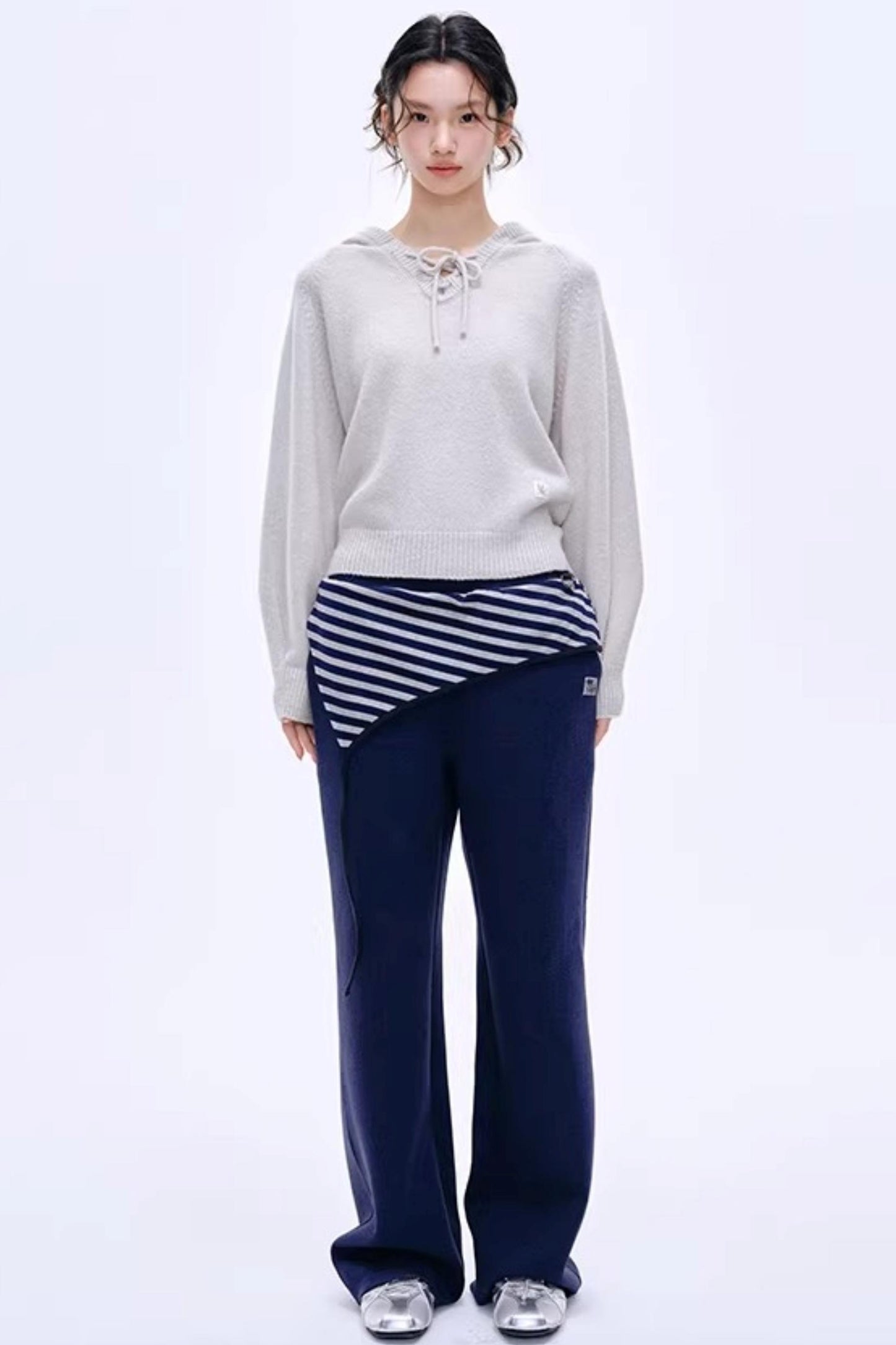 Color-Blocked Striped Cotton Pants