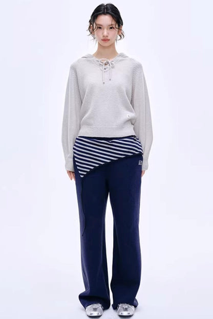 Color-Blocked Striped Cotton Pants