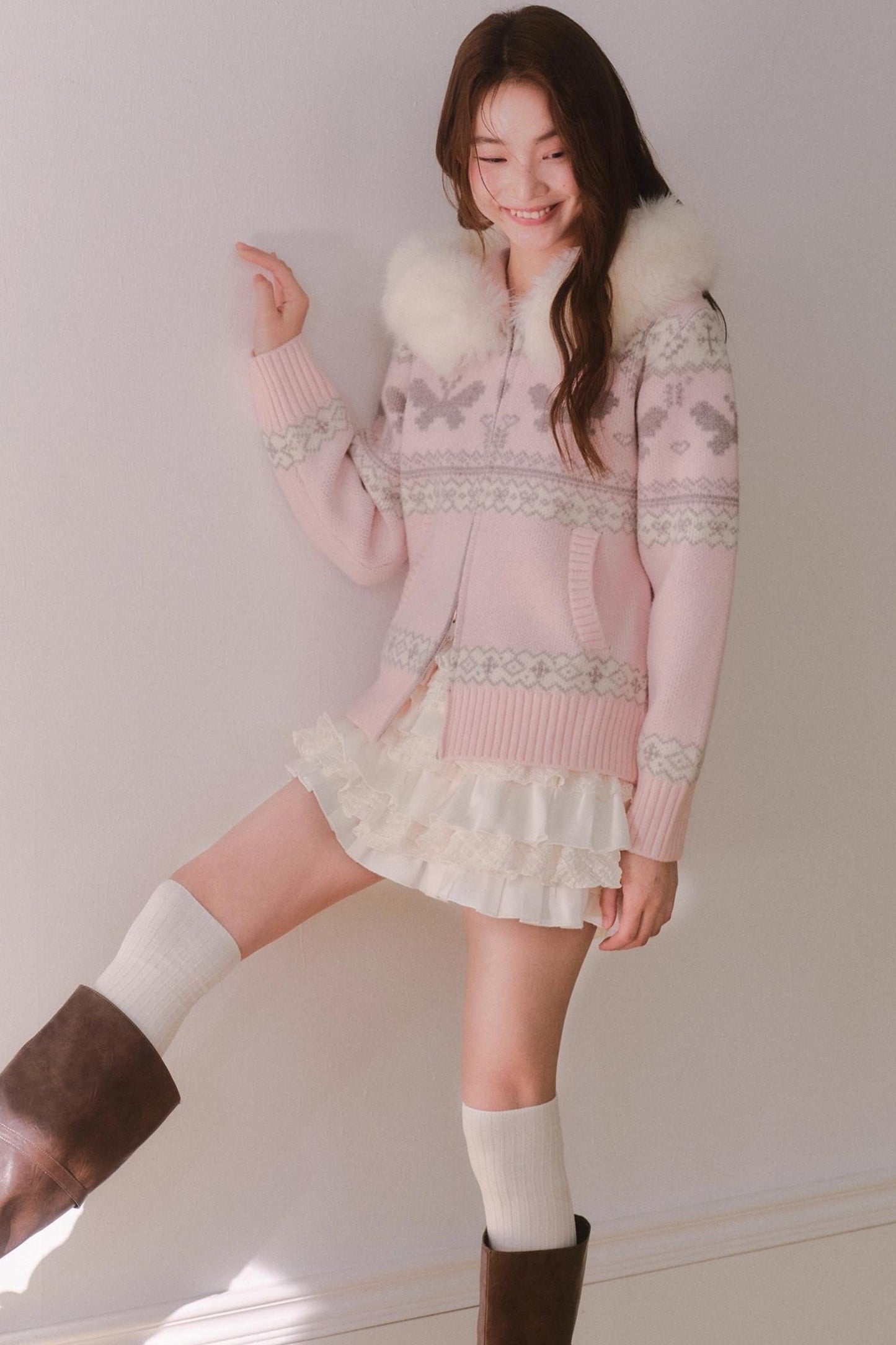 Pink Butterfly Hooded Cardigan