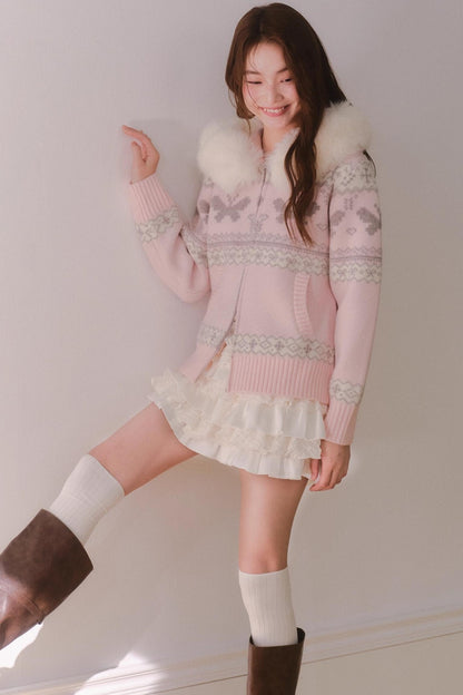 Pink Butterfly Hooded Cardigan