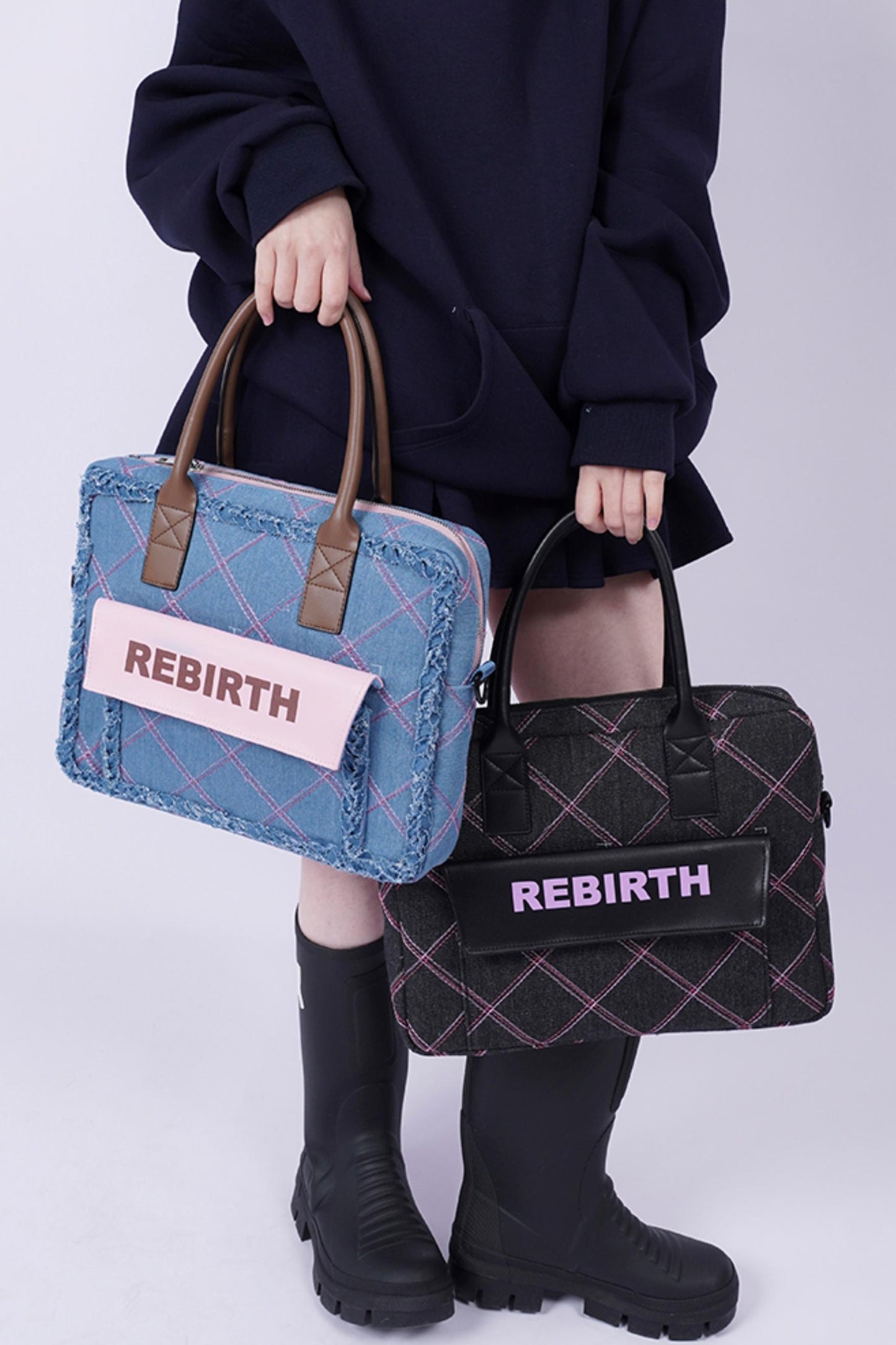 Plaid Denim Laptop Bag