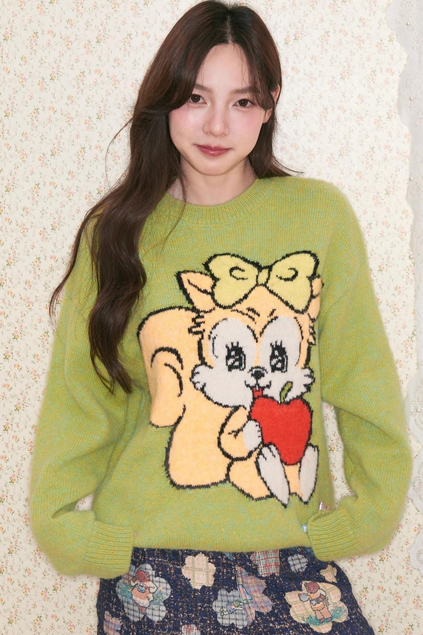 Peach Heart Animal Sweater