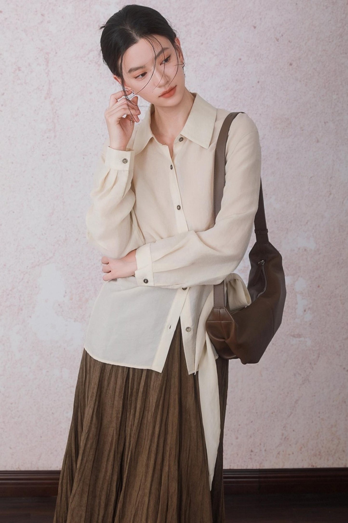 Apricot Color Strap Wrap Shirt