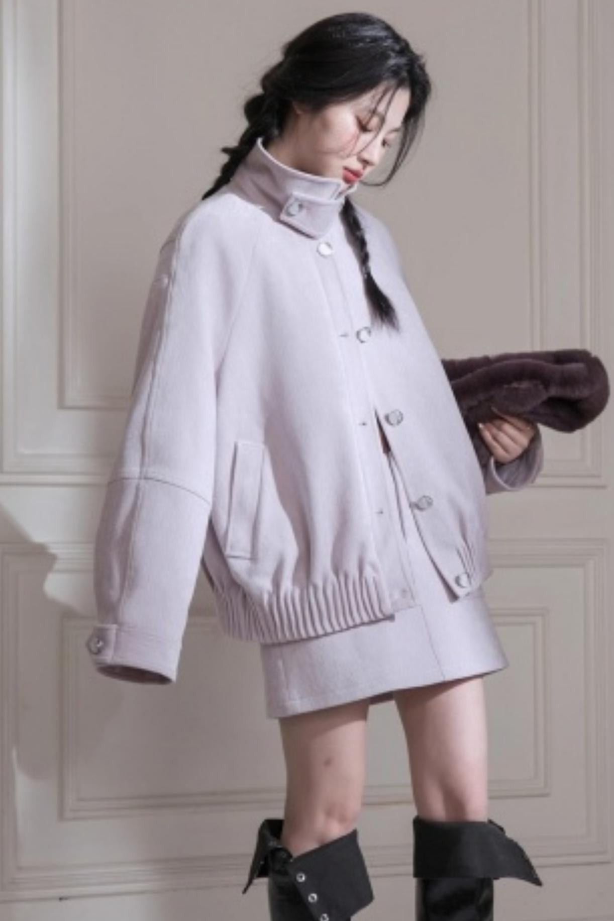 Velvet Purple Stand-Up Collar Jacket Set-Up