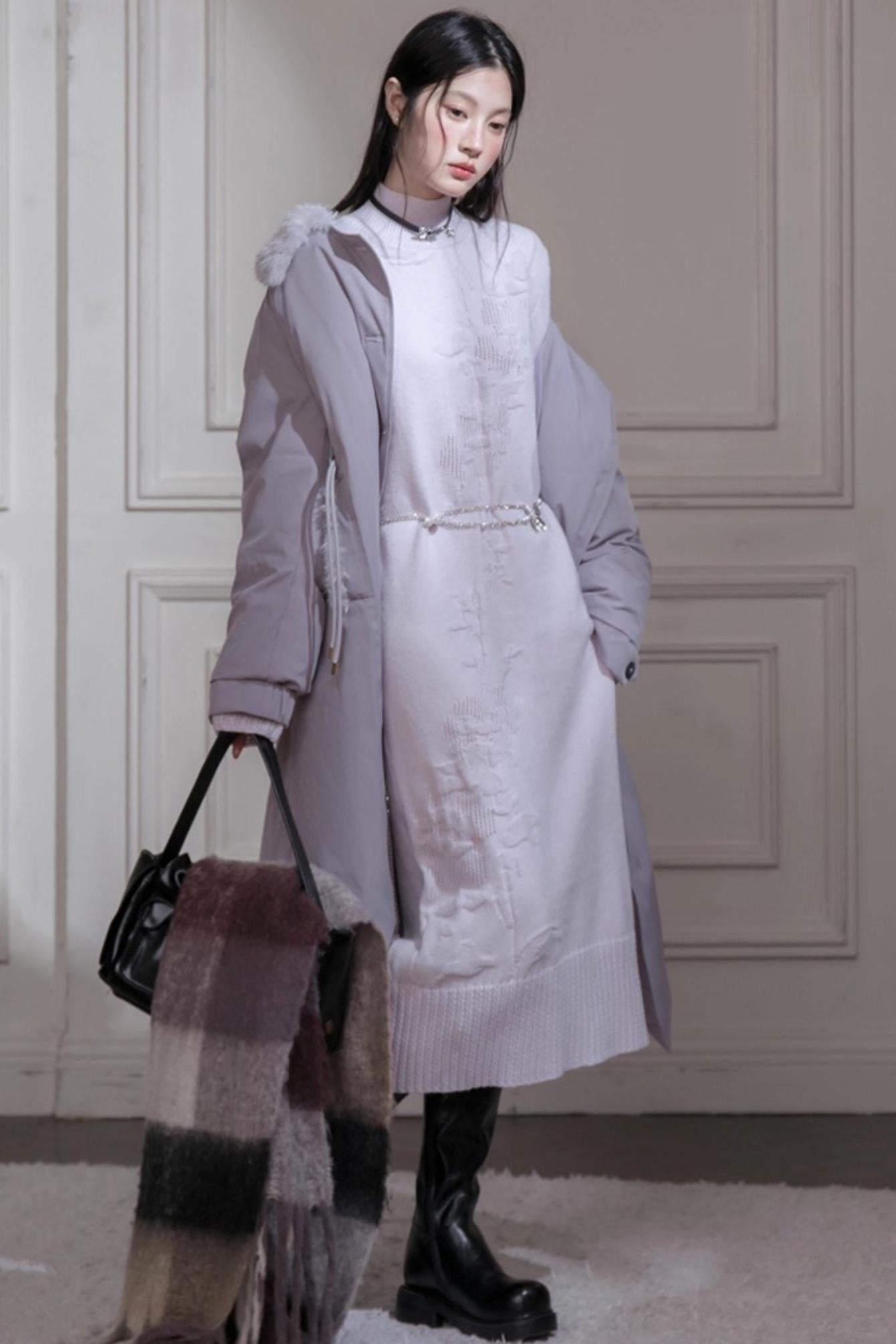 Light Purple Embossed Wool Dress