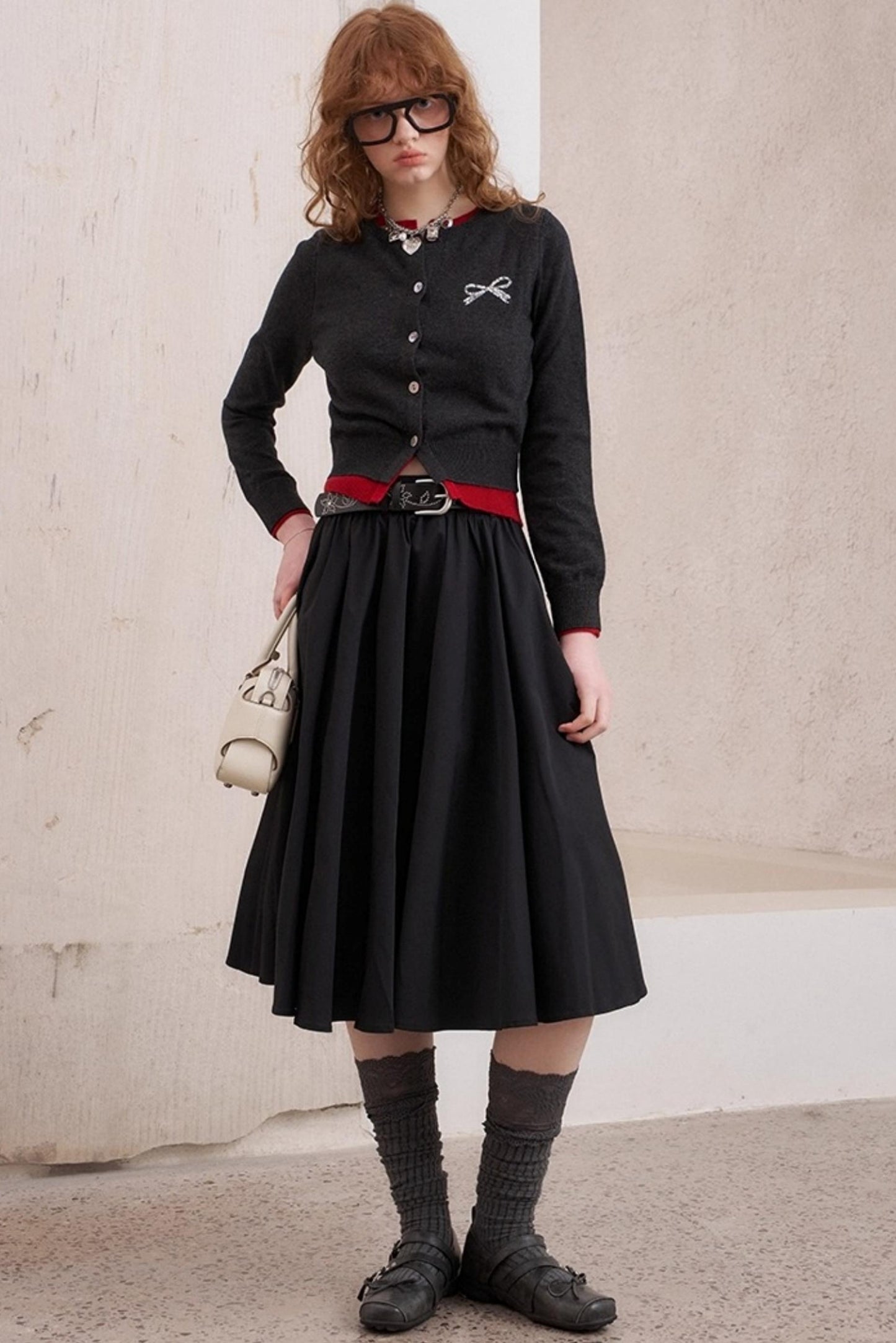 Elegant Pleated Midi Length Skirt