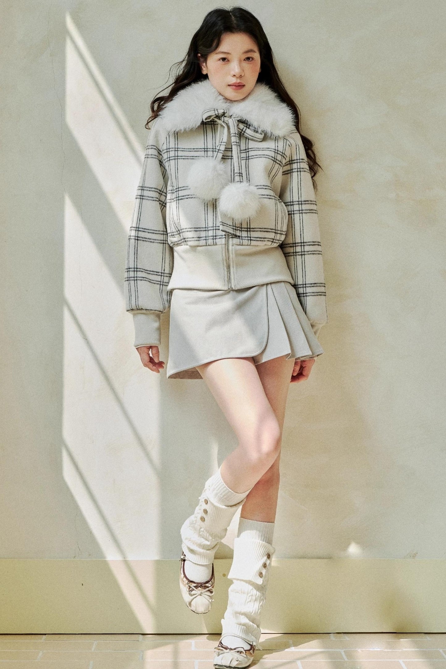 Original White Check Wool Short Coat