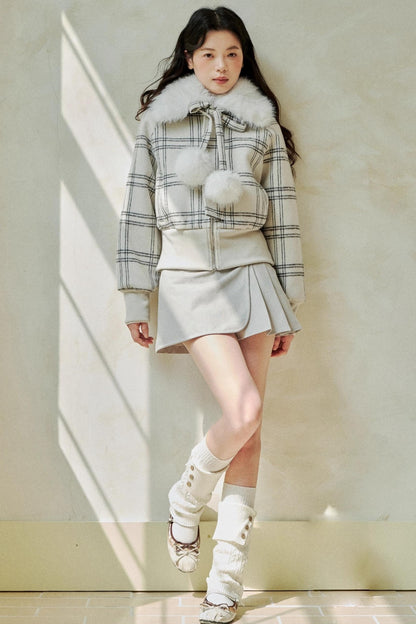 Original White Check Wool Short Coat