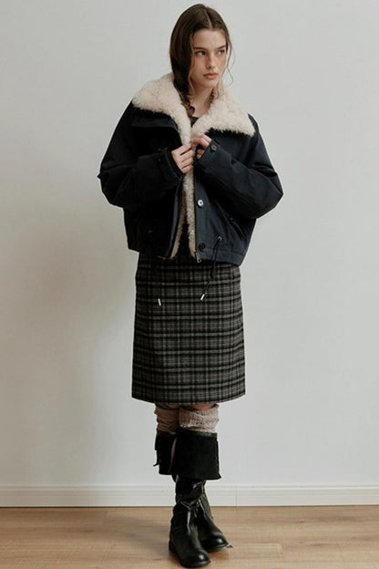 Retro Bias-Cut Plaid Skirt