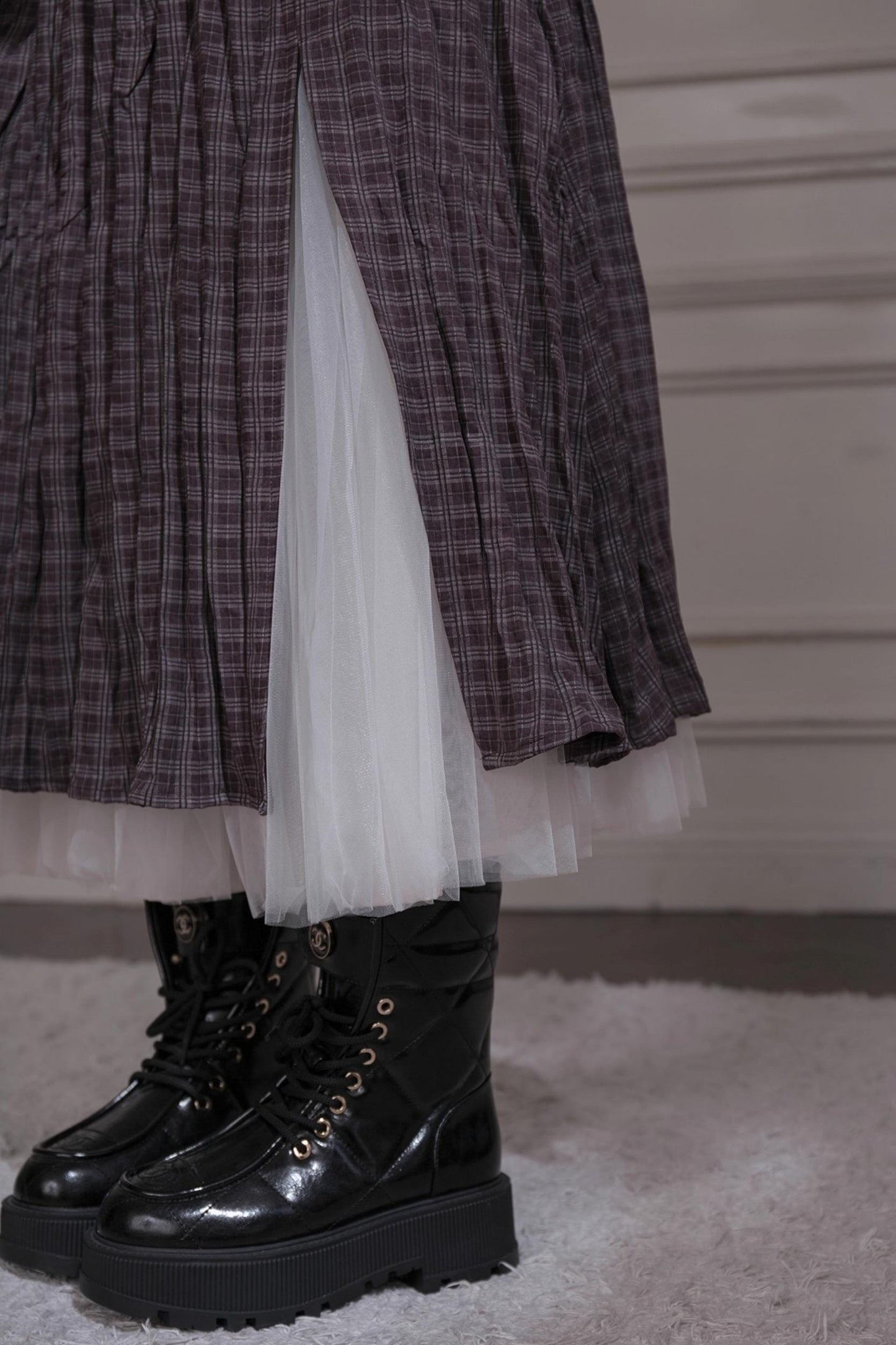 Romantic Pleated Plaid Skirt