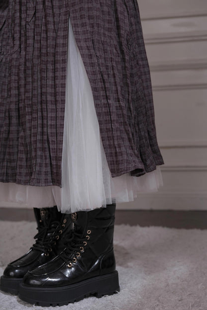 Romantic Pleated Plaid Skirt